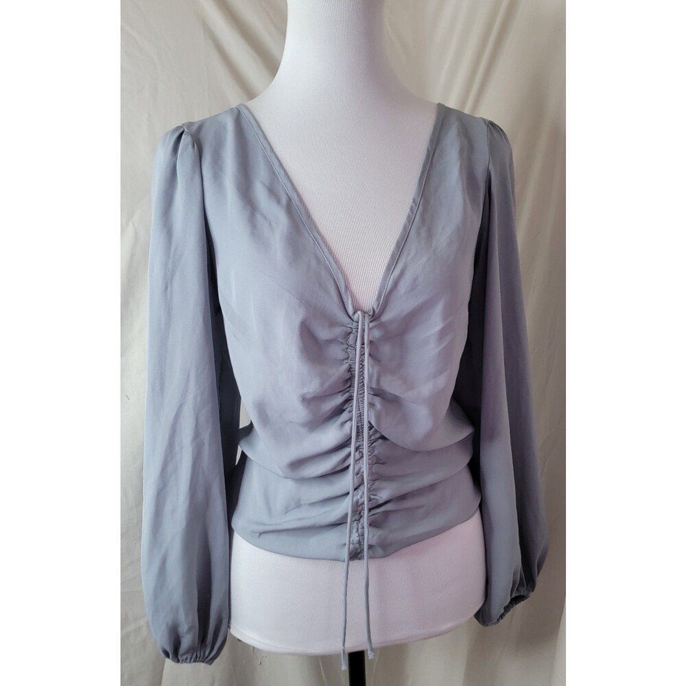 Abercrombie & Fitch Womens Med Ruched Front Blouse Long Sleeve Blue Romantic Top